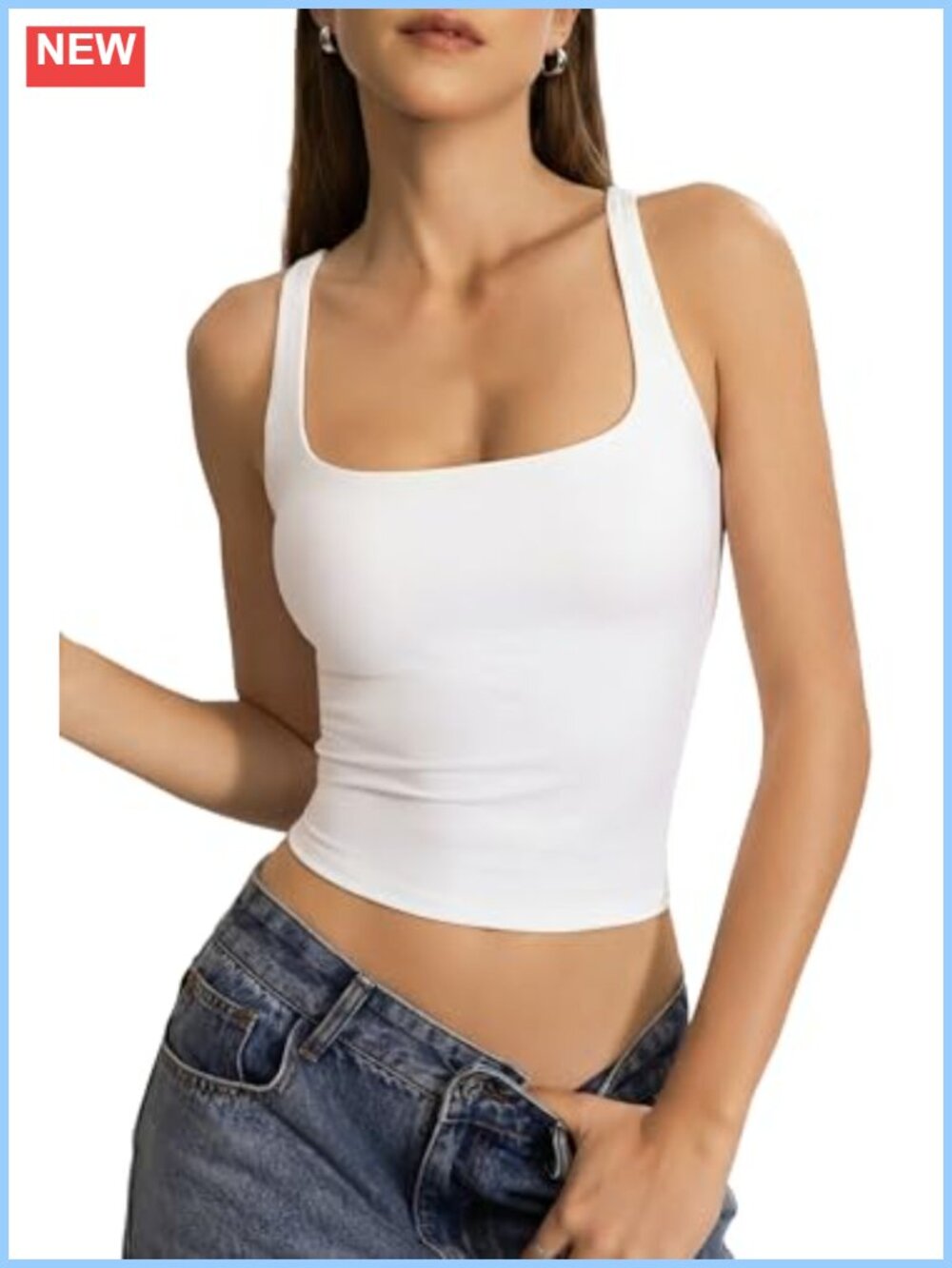 Women's Square Neck Tank Top with Built-in Removable Bra Double-Lined